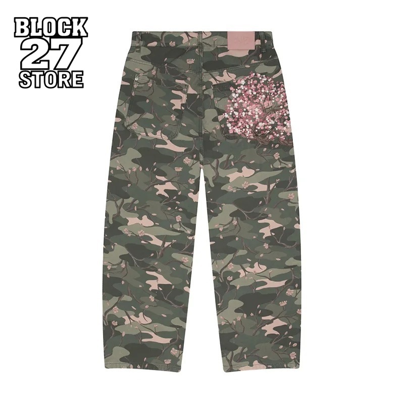 Embroidery Jeans Sakura - 남성용 청바지 Y2K 사쿠라 자수 카모