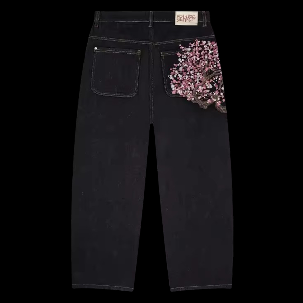 Embroidery Jeans Sakura - Y2K 남성 여성 하라주쿠 힙합 자수