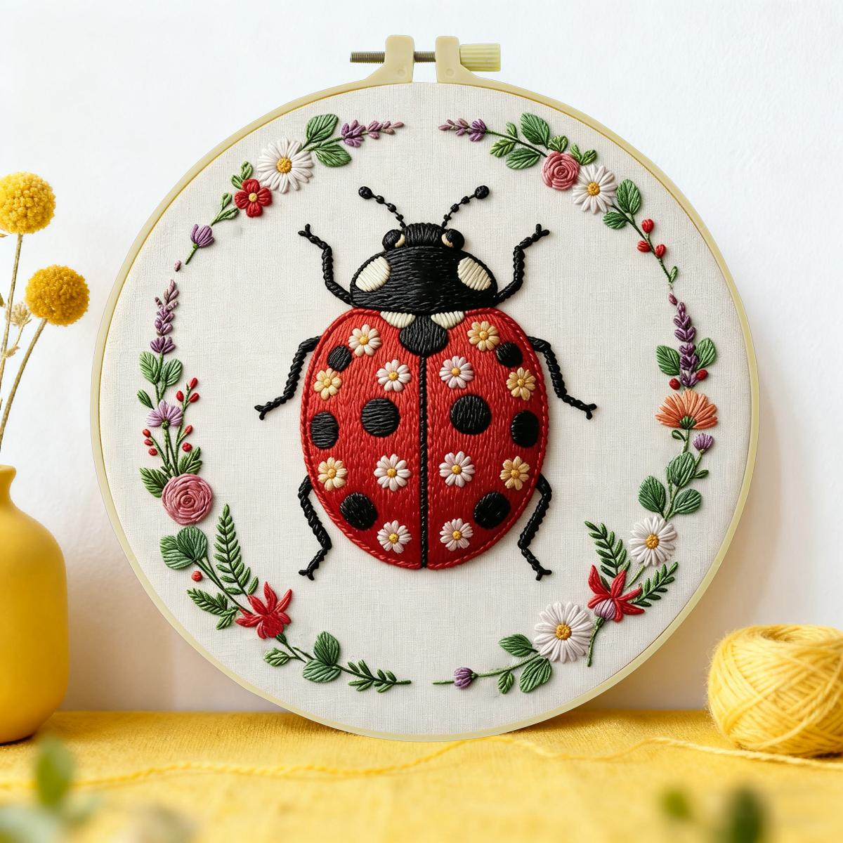 Embroidery Lady Bug - 1개 20X20CM/15X15CM 7.87/6.3인치 무당벌레 자수 스타터