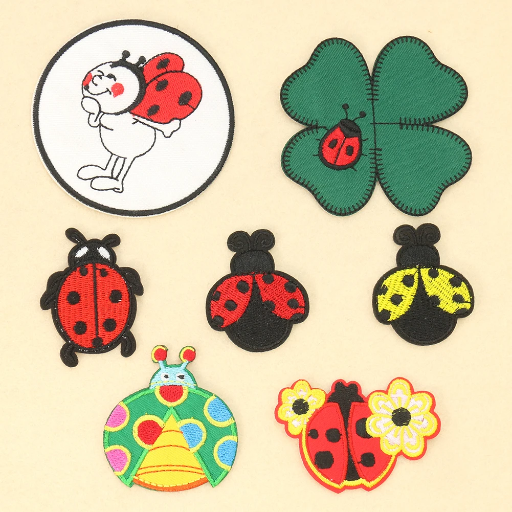 Embroidery Lady Bug - 만화 무당 벌레 네잎 클로버 자수