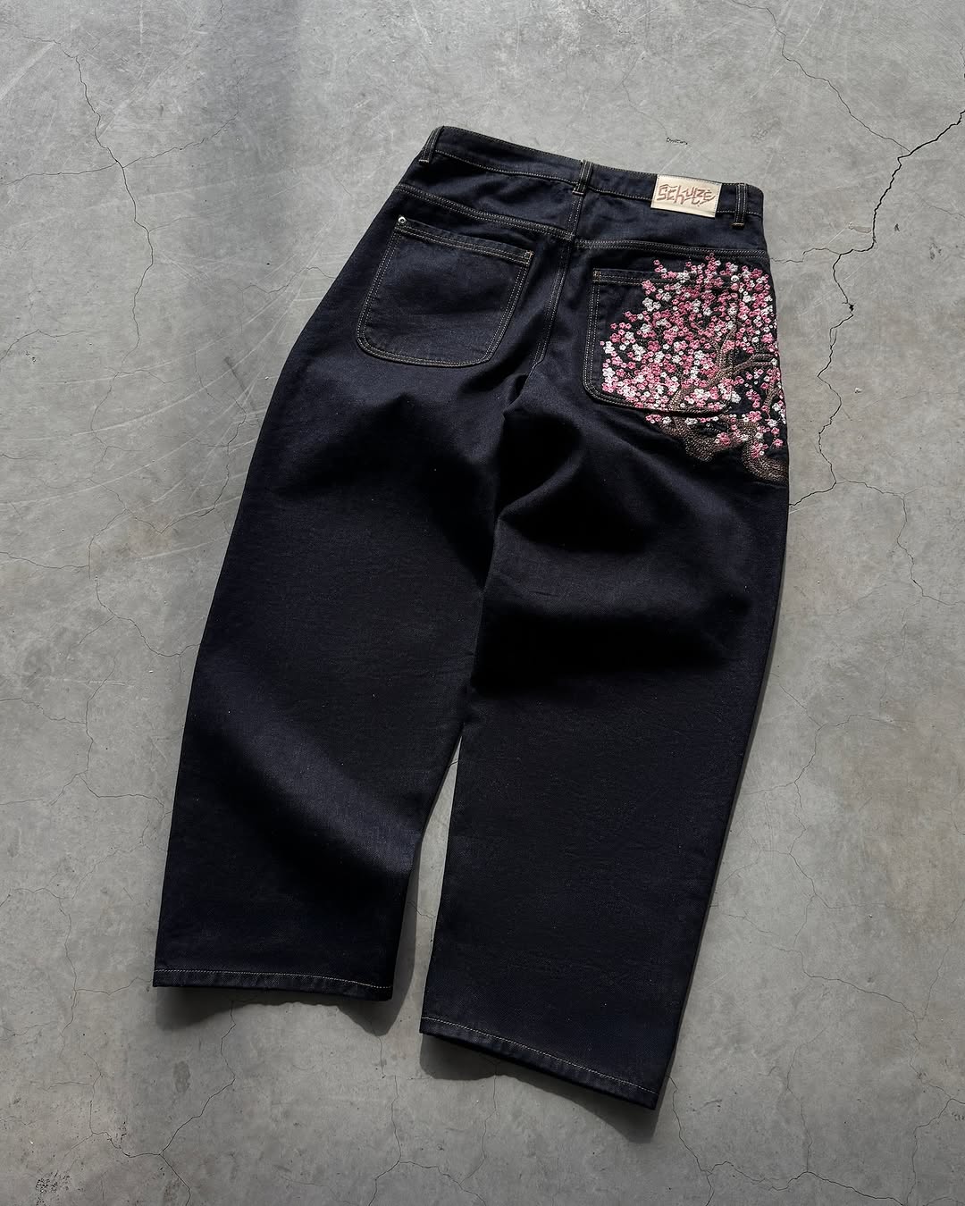 Embroidery Jeans Sakura - 남성용 청바지 사쿠라 자수 슬림 스트레이트