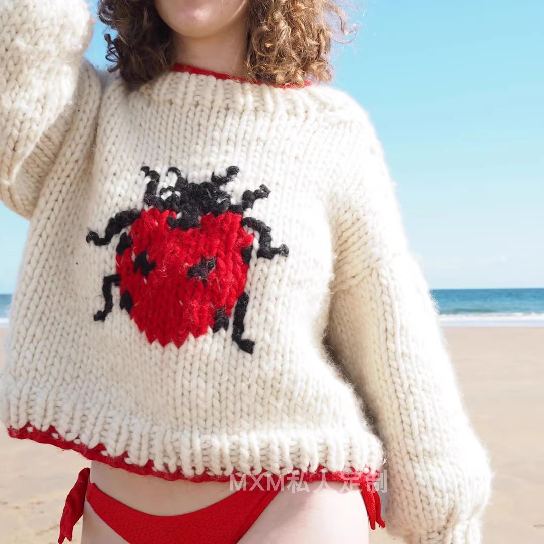 Embroidery Lady Bug - 세븐 스타 무당벌레 패턴 순수 양모