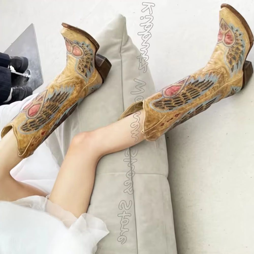 자수 장식 카우보이 웨스턴 부츠 무릎 높이 빈티지 라이 - Embroidery Yes 리뷰 및 가격