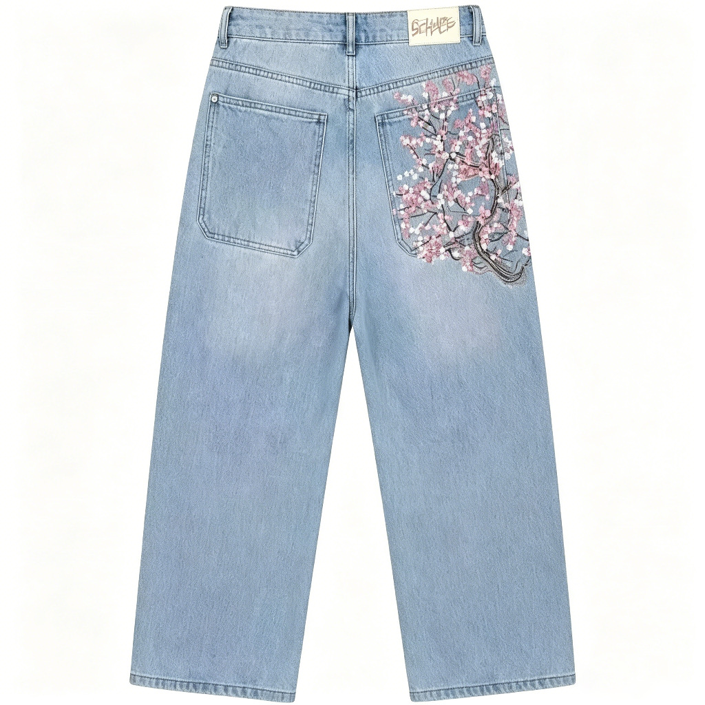 하이웨이스트 루즈핏 스트레이트 청바지 (십대용) 캐주얼 - Embroidery Jeans Sakura 리뷰 및 가격