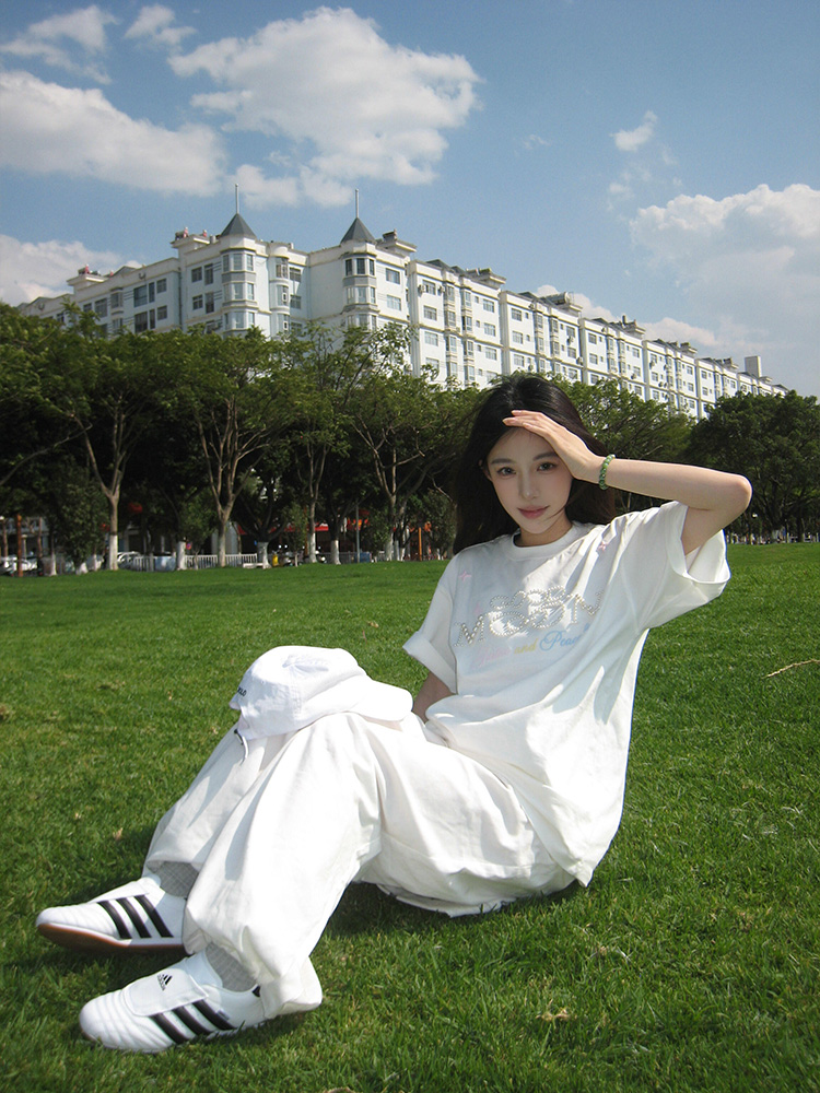 아메리칸 하이 스트리트 스타일 반팔 티셔츠 여성 여름  - Embroidery Font Free 리뷰 및 가격