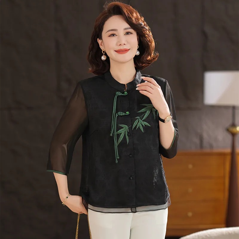중년 여성을 위한 녹색 대나무 자수가 있는 크림 화이트 - Embroidery Cream 리뷰 및 가격