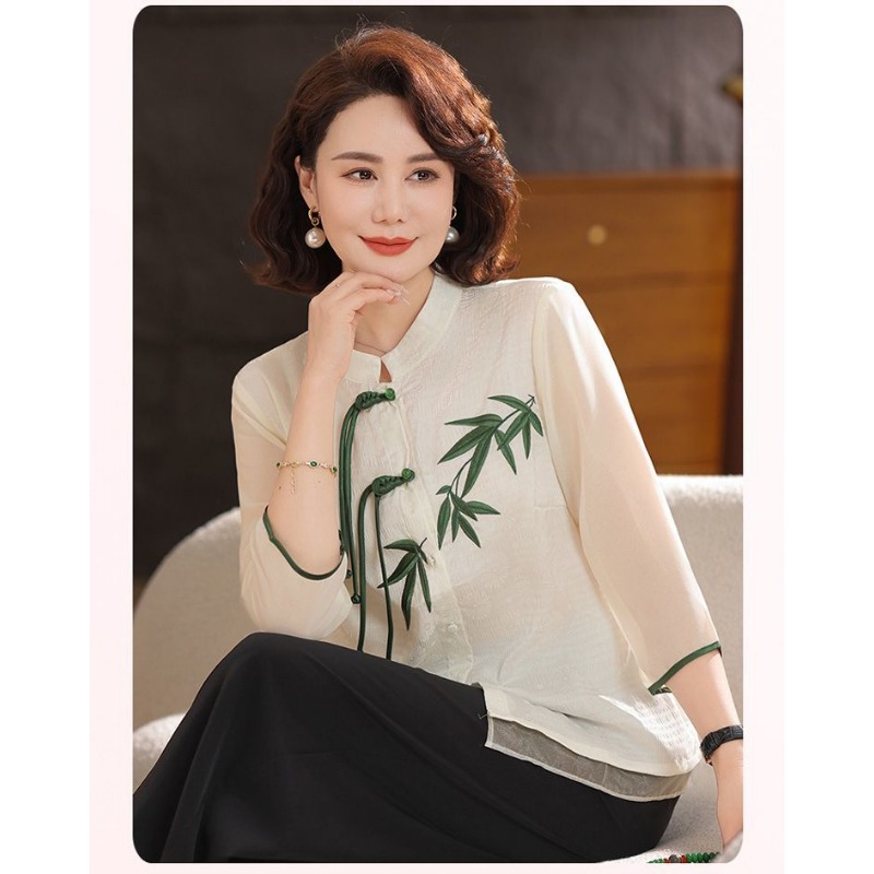 중년 여성을 위한 녹색 대나무 자수가 있는 크림 화이트 - Embroidery Cream 리뷰 및 가격