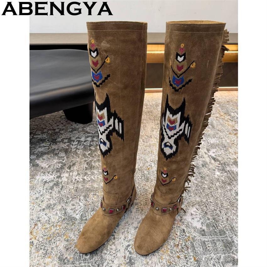 ABENGYA 2026 겨울 새로운 무릎 높은 부츠 여 - Embroidery Yes 리뷰 및 가격