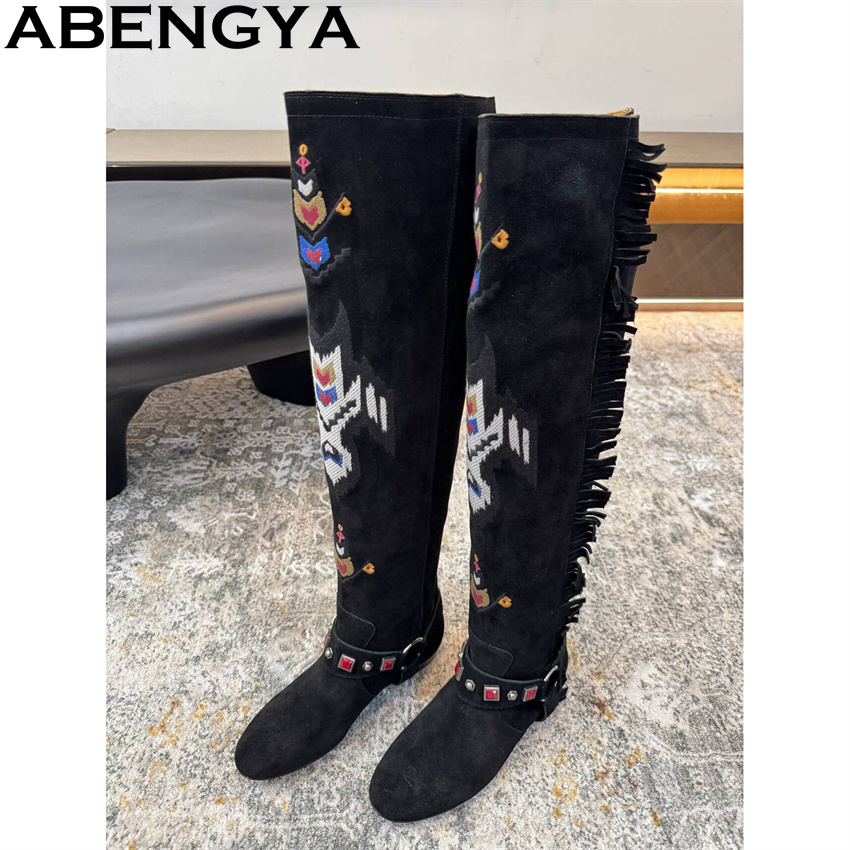 ABENGYA 2026 겨울 새로운 무릎 높은 부츠 여 - Embroidery Yes 리뷰 및 가격