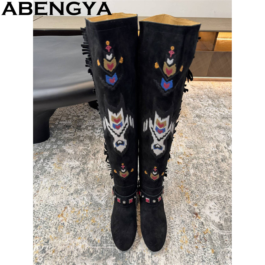 ABENGYA 2026 겨울 새로운 무릎 높은 부츠 여 - Embroidery Yes 리뷰 및 가격