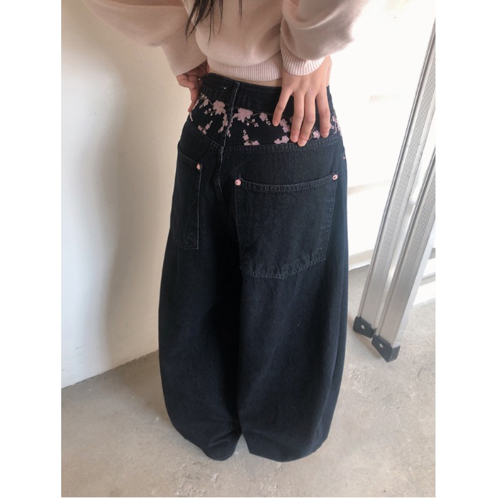하이웨이스트 사쿠라 자수 와이드 레그 진 다용도 초봄  - Embroidery Jeans Sakura 리뷰 및 가격