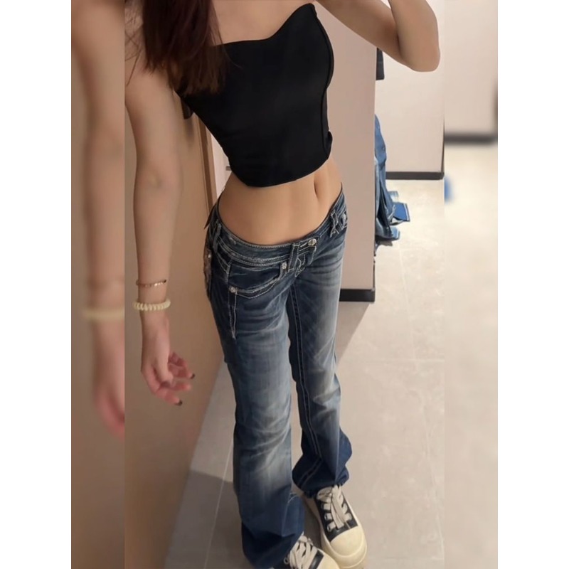 여성용 Y2K 고딕 자수 핫 다이아몬드 데님 팬츠 하라 - Embroidery Jeans Sakura 리뷰 및 가격