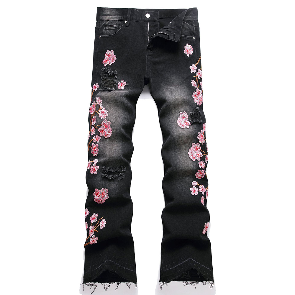 남성 사쿠라 자수 데님 청바지 스트리트웨어 부츠 컷 바 - Embroidery Jeans Sakura 리뷰 및 가격