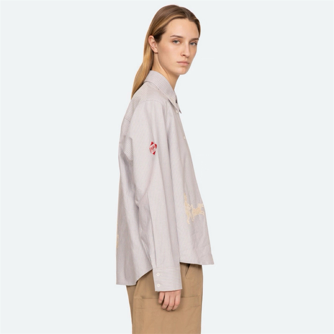 뉴욕 스트라이프 셔츠 가을 대학 스타일 패치워크 자수  - Embroidery York 리뷰 및 가격