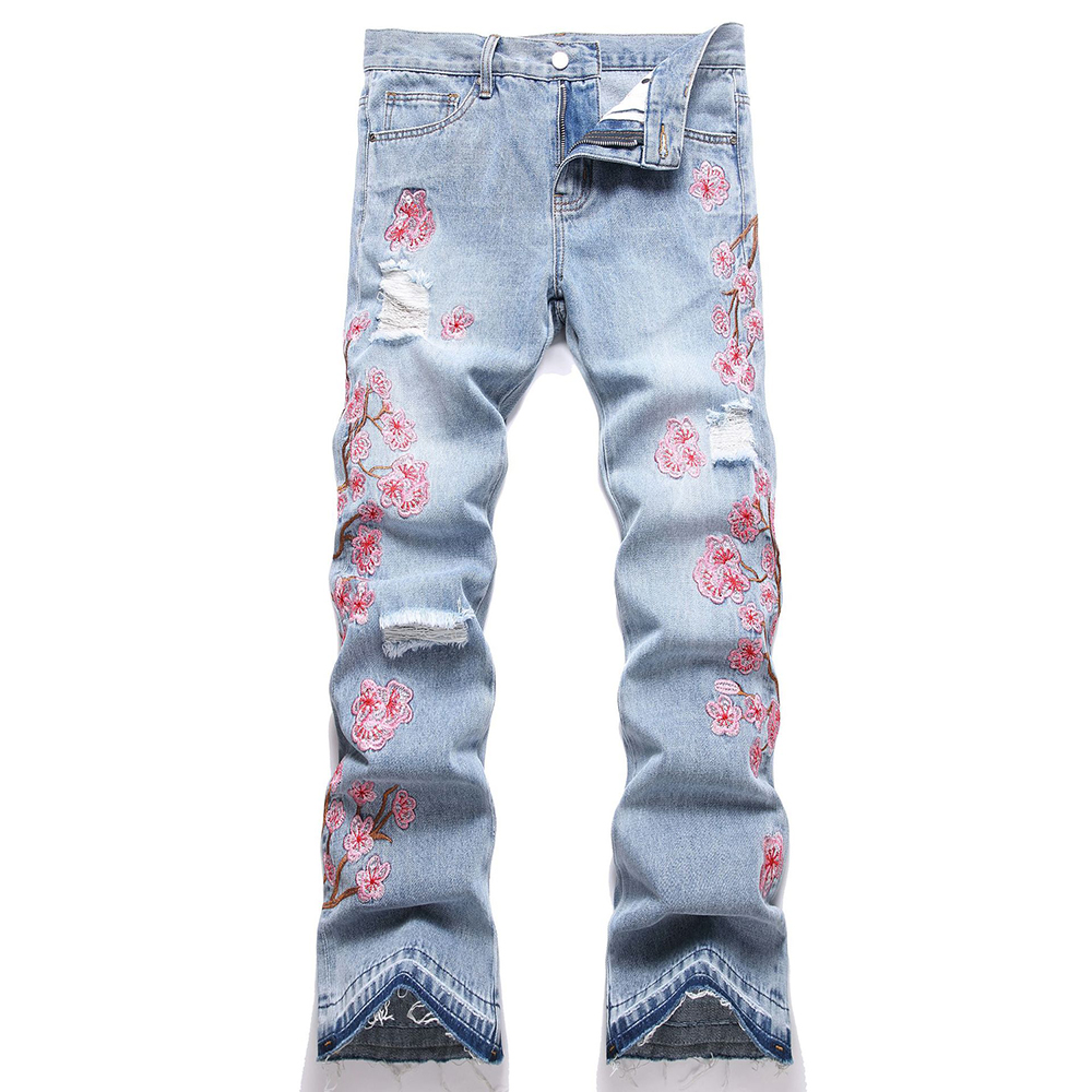 남성 꽃 자수 데님 청바지 streetwear 라이트  - Embroidery Jeans Sakura 리뷰 및 가격