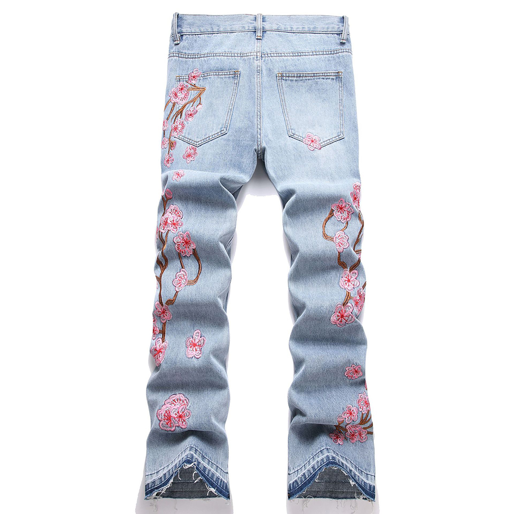 남성 꽃 자수 데님 청바지 streetwear 라이트  - Embroidery Jeans Sakura 리뷰 및 가격
