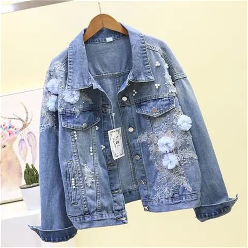 2022 여성용 자수 데님 숏 재킷, 봄 가을 아플리케 - Embroidery Jeans Sakura 리뷰 및 가격