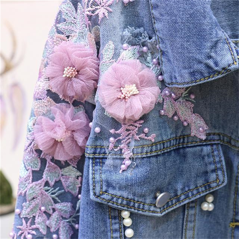 2022 여성용 자수 데님 숏 재킷, 봄 가을 아플리케 - Embroidery Jeans Sakura 리뷰 및 가격