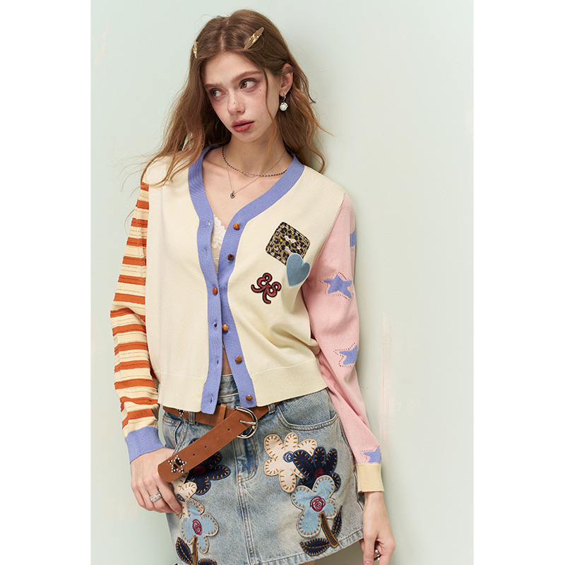 ELFSACK 패치 자수가 있는 비대칭 니트 가디건,  - Embroidery Cream 리뷰 및 가격